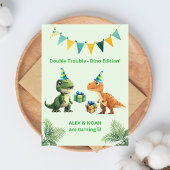 Affiche d'anniversaire Dinosaure pour jumeaux | En