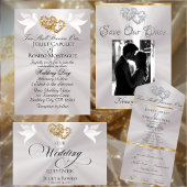 Invitation Doves, Hearts, QR Code - Pastel Sage/Silver