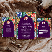 Cartons Réponse Mariage d'aubergine flamboyante Art populaire indi