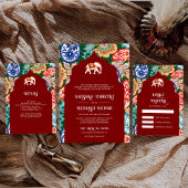 Indian Folk Art Elephant Donkerrood Bruiloftsdetai Informatiekaartje