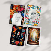 Invitation Mariage Élégant Floral Fiesta avec Code QR