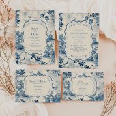 Save The Date Victorian Dusty Blue French Toile Mariage
