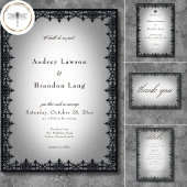 Victorian Gothic Iron Border White Wedding Kaart