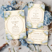 Save The Date Vintage Blue Hydrangea Garden Wedding