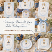 Invitation Code QR pour Baby Shower Ourson Rayures Bleues Vin