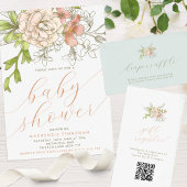 botanische perzik & blauw bloemig Baby shower Kaart
