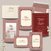 Carte D'accompagnement Old Money Deep Red Ivory Checkered Wedding Details