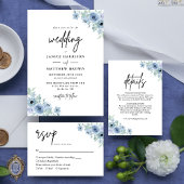 Invitation Mariage Floral bleu-Duché vintage