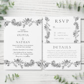 Invitation Élégance vintage : Mariage noir classique (Personnalisez la collection de ce créateur indépendant.)