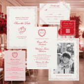 Carte D'accompagnement Romantic Red Vintage Monogram Crest Wedding