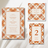 Invitation Mariage à carreaux Gingham orange vieilli