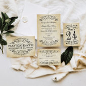  Rustic Black Vlourish Parchment Wedding Kaart