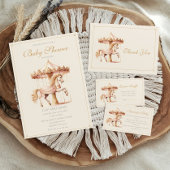  Roze Carrousel Paard Waterverf Baby shower Bedankkaart