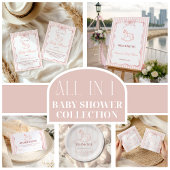 Poster Fête de Bébé Fille Rose Rétro Cheval à Bascule