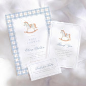 Fête de naissance Cheval à Bascule Gingham Bleu Vi