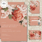 Invitation Mariage vintage Rustic Rust & Peach Peonies