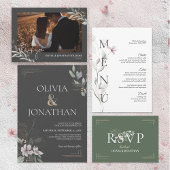 Delicate Botanische Wijze Groene Boog Bruiloft Uit Kaart