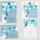 Invitation Bébé en fleurs bleu ballon baby shower arc