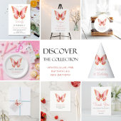 Invitation Filles mignonne papillon rose 1er fête d'anniversa