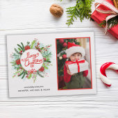 Étiquette Aquarelle Poinsettia Wreath Joyeux Noël