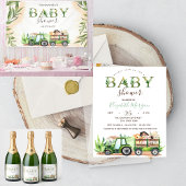 Grand Sac Cadeau Baby shower de tracteur pour animaux de ferme aqua