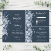 Étiquette Floral Dusty Blue Navy Mariage Adresse de retour (Personnalisez la collection de ce créateur indépendant.)