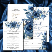 Elegante Ice Blue Winter Bloemen Huwelijksuitnodig Kaart