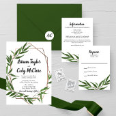 Invitation Mariage géométrique Feuille vert aquarelle