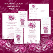 Carte De Visite Aquarelle Magenta Peony-RSVP-QR code-