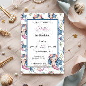 Invitation Pastel Blue Pink Chat Mermaid Fille fête d'anniver