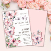 Sticker Rond Thème Papillon rose 1er anniversaire Favoriser Cla