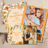 Invitation Tout En Un Mariage Fleur sauvage Aquarelle rose orange