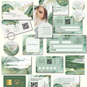 Carte De Visite Carré Code QR monogramme Or Vert Sauge Moderne