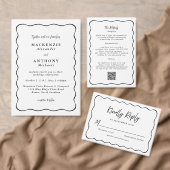 Invitation Bordure Wavy Noir Mariage manuscrit Tout en un (Personnalisez la collection de ce créateur indépendant. )