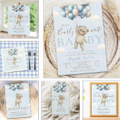Carte De Remerciements Eagerly Awaiting Baby Boy Bear Shower