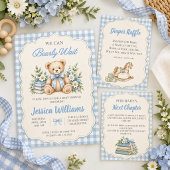 Confettis Table Ours en Velours Bleu Gingham