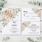 Invitation Mariage Classique Fleurs de Beige Doux et Verdure (Personnalisez la collection de ce créateur indépendant.)