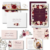 Invitation En Aluminium Elégante Bourgogne & Blush Rose Mariage Gold Foil