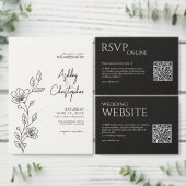 Invitation Mariage tout-en-un moderne en feuillage noir (Personnalisez la collection de ce créateur indépendant.)