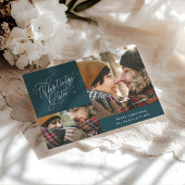 Waar topjes met drie foto's met kerstmis luisteren feestdagenkaart