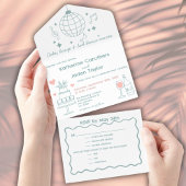 Tout En Un Invitation Whimsical doodle styled blue wedding