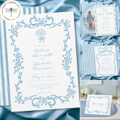 Carte D'accompagnement Whimsical Blue Hand Drawn Floral Stripe Wedding