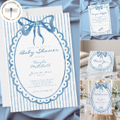 Signe De Table Fête de bébé à thème rayure et noeud bleu aquarell
