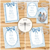 Invitation Whimsical Blue White Watercolor Stripe Wedding