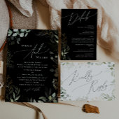 Invitation Whimsical Greenery Mariage Monogramme noir et or