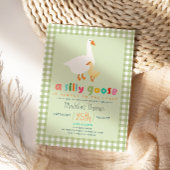 Sticker Rond Whimsical Green Gingham Silly Goose Baby Shower