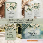 Invitation Blanc Sage Vert Floral Or 21e Anniversaire