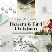 Sticker Carré Fleurs de Noël personnalisées et oiseaux - Avec am