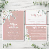 Invitation Tout En Un Mariage photo romantique blanc doux fleur rose (Personnalisez la collection de ce créateur indépendant.)