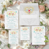 Invitation Mexicaine Pastel Hearts Fleurs Doves